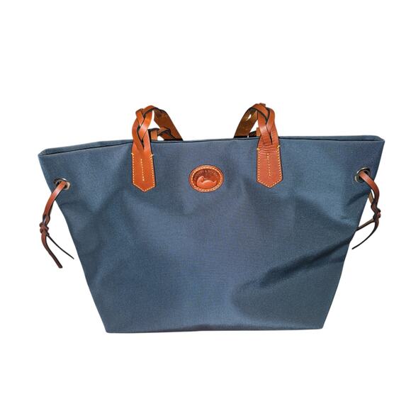 Dooney & Bourke Large Baltic Blue Nylon Tote Leather Trim Bag Purse - Picture 1 of 10